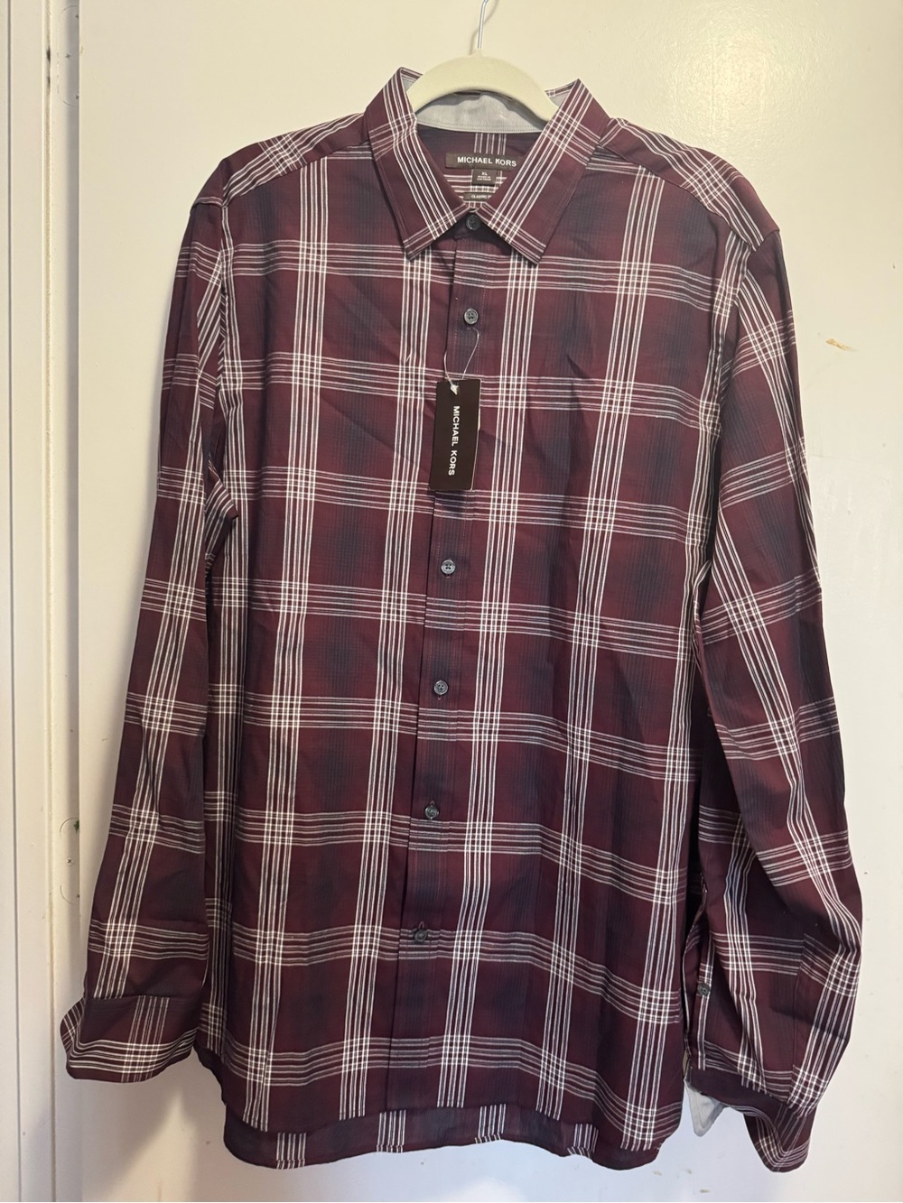 Michael Kors Men’s Burgundy Plaid Button-Up Shirt - NWT - Size XL